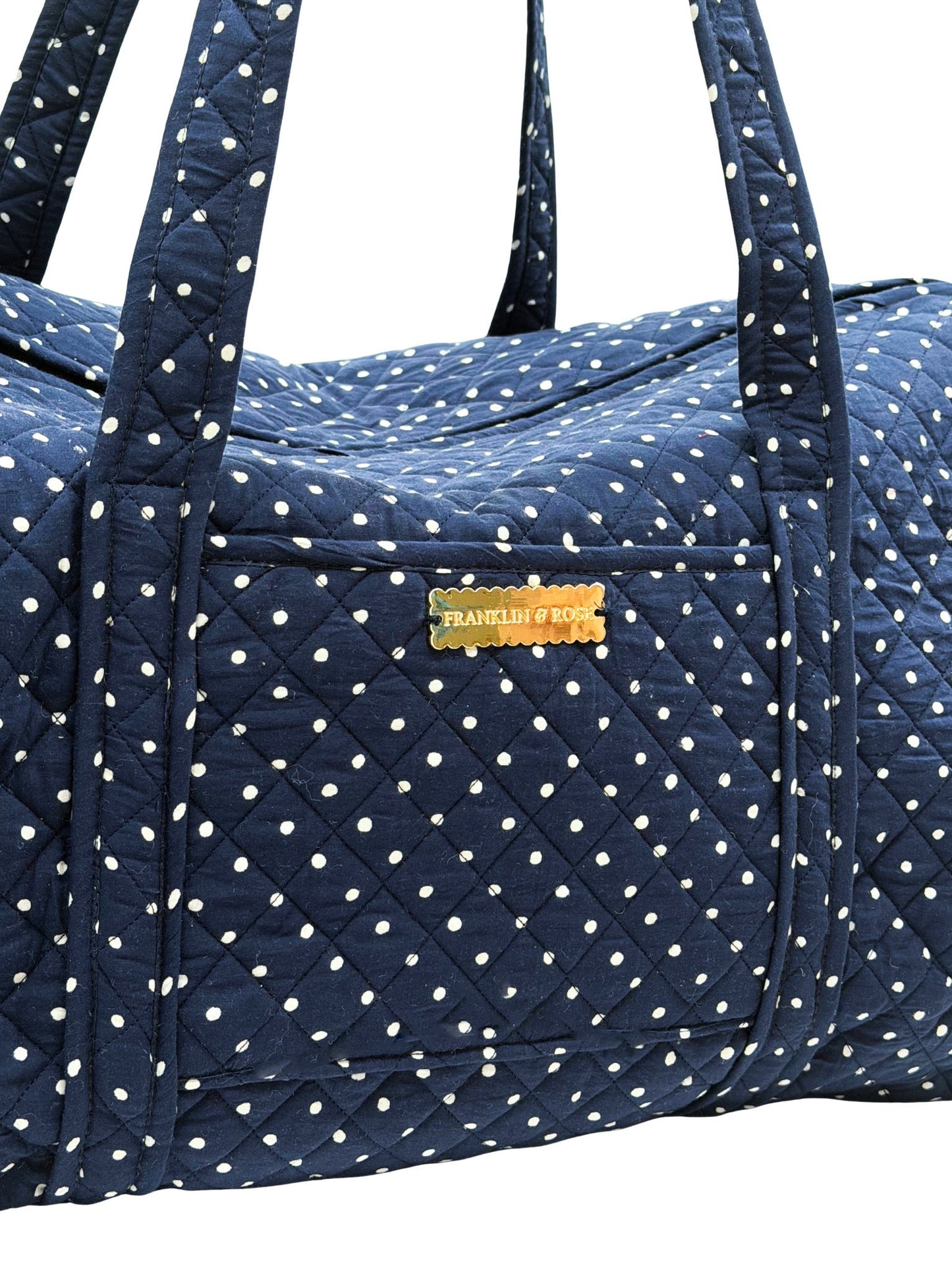Navy Polka Dot Duffel Bag